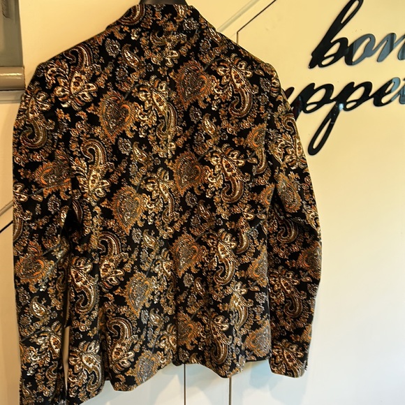 NWOT Velveteen Blazer MICHAEL KORS Black/Marigold/Ivory some stretch & fitted - Picture 7 of 13